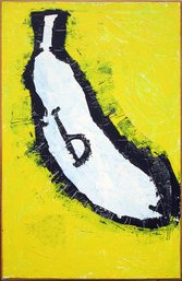 LARGE CONTEMPORARY OIL PAINTING WITH COLLAGE, DEPICTING A BANANA, 20TH - 21ST CENTURY
