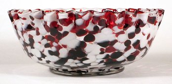 VINTAGE SPATTER GLASS BOWL, CZECH OR BOHEMIAN, EARLY 20TH CENTURY