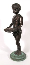 VINTAGE DECORATIVE SCULPTURE OF A BOY, PATINATED BRONZE, MID TO LATE 20TH CENTURY