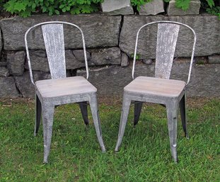 PAIR OF INDUSTRIAL/RUSTIC STEEL AND WOOD CHAIRS