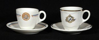 TWO VINTAGE RESTAURANT WARE DEMITASSE CUP AND SAUCER SETS, INCLUDING LAWRENCE ACADEMY AND FAIRMOUNT HOTELS
