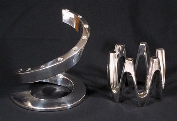 TWO VINTAGE SILVERPLATE CANDLE HOLDERS BY DANSK, FRANCE, CIRCA 1960s