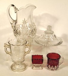 FIVE PIECES OF ANTIQUE EARLY AMERICAN PATTERN GLASS, LATE 19TH - EARLY 20TH CENTURY