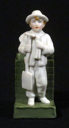 ANTIQUE MATCH HOLDER 'FAIRING' OF A BOY WITH SPADE BY CONTA & BOEHME, GERMANY, CIRCA 1880s