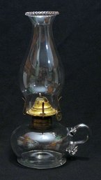 ANTIQUE GLASS FINGER OIL OR KEROSENE LAMP WITH CHIMNEY, 19TH CENTURY