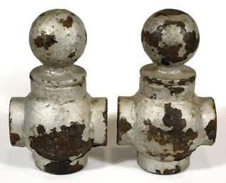 PAIR OF ANTIQUE PAINTED CAST IRON FENCE OR RAILING FINIALS, 19TH - EARLY 20TH CENTURY