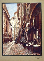 W. SCHAUFELBERGER (SWISS, 19TH - EARLY 20TH CENTURY): 'RUE DE PURGATOIRE, GENEVA,' WATERCOLOR ON PAPER, 1910