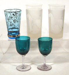 FIVE VINTAGE MISCELLANEOUS DRINKING GLASSES, EARLY-TO-MID 20TH CENTURY