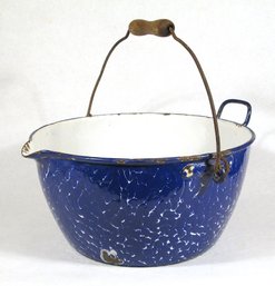 TWO ANTIQUE GRANITEWARE/ENAMELED ITEMS, INCLUDING A BUCKET AND LARGE BOWL