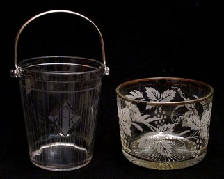 TWO VINTAGE GLASS ICE BUCKETS, EARLY-TO-MID 20TH CENTURY