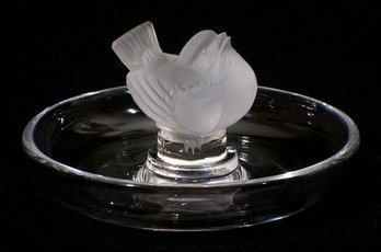 PINSON/FINCH GLASS RING STAND OR PIN TRAY BY LALIQUE, FRANCE