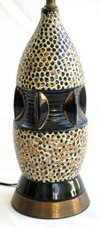 VINTAGE CERAMIC 'BULLET' LAMP FINISHED IN BLACK, WHITE, AND GILT, MID 20TH CENTURY