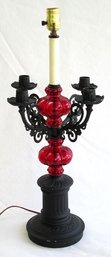 VINTAGE GLASS AND METAL TABLE LAMP IN THE GOTHIC/HOLLYWOOD REGENCY TASTE, MID 20TH CENTURY