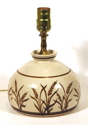 VINTAGE SIGNED STUDIO POTTERY TABLE LAMP WITH HAND-PAINTED WHEAT DECORATION, MID 20TH CENTURY