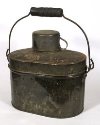 ANTIQUE STEEL WORKMAN'S LUNCH BOX WITH REMOVABLE TRAYS AND CUP