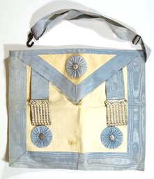 VINTAGE MASONIC APRON, KID LEATHER, FABRIC, AND METAL, EARLY 20TH CENTURY