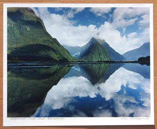 OBIE OBERHOLZER (SOUTH AFRICAN, B. 1947: 'MILFORD SOUND, SOUTH ISLAND, NEW ZEALAND,' LARGE SIGNED COLOR PHOTO