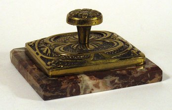 ANTIQUE MARBLE AND BRASS PAPERWEIGHT