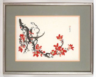 CHINESE SCHOOL, MID-TO-LATE 20TH CENTURY: BLOSSOMING PLUM TREE, SIGNED WATERCOLOR