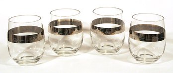 TEN VINTAGE ROLY-POLY GLASSES WITH PLATINUM-BANDED 'DWELLINGS' DECORATION, MID 20TH CENTURY