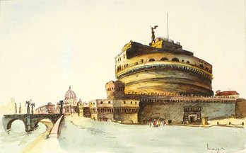 ORIGINAL SIGNED AND FRAMED WATERCOLOR OF THE CASTEL SANT'ANGELO, ROME, 20TH - 21ST CENTURY