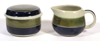 VINTAGE POTTERY CREAMER AND SUGAR IN THE 'ELISABETH' PATTERN BY RORSTRAND, SWEDEN, 1969 - 1981