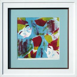 ORIGINAL SIGNED AND FRAMED COLOR SCREENPRINT OF TWO ABSTRACT FIGURES, 20TH - 21ST CENTURY