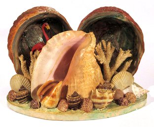 VINTAGE FOLK ART SHELL SCULPTURE OF A GROTTO, CIRCA 1940s - 1950s