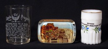 THREE ANTIQUE SOUVENIR GLASS ITEMS, INCLUDING AN ATLANTIC CITY PAPERWEIGHT, 19TH - EARLY 20TH CENTURY