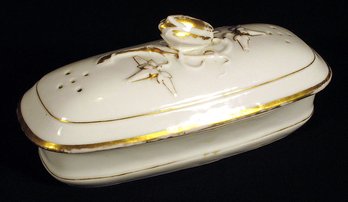 ANTIQUE TOOTHBRUSH OR STRAIGHT RAZOR BOX BY HAVILAND, LIMOGES, FRANCE, 1850s - 1860s