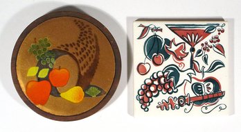 TWO VINTAGE DECORATIVE TILES/TRIVETS, MID 20TH CENTURY