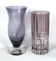 TWO CONTEMPORARY GLASS VASES, INCLUDING CASED BLOCK AMETHYST CRYSTAL AND PRINCESS DIANA COMMEMORATIVE