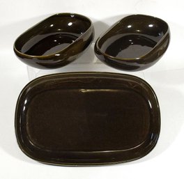 THREE BLACK CHUTNEY RUSSEL WRIGHT SERVING PIECES IN THE AMERICAN MODERN PATTERN, CIRCA 1939 - 1959