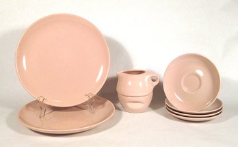 EIGHT VINTAGE PIECES OF PINK CASUAL DINNERWARE BY RUSSEL WRIGHT FOR IROQUOIS POTTERY, 1950s