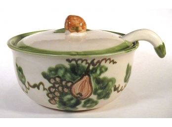 VINTAGE 'HARVEST' COVERED SOUP TUREEN & LADLE, JOHN B. TAYLOR POTTERY, LOUISVILLE, 1950s - 1960s