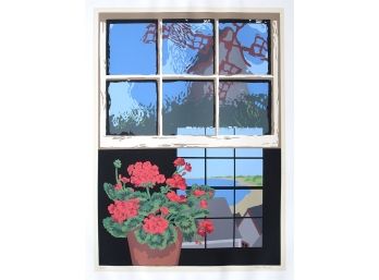 DONN RUSSELL (AMERICAN, 1929 - 2018): 'GERANIUMS ON WINDOWSILL,' COLOR SILKSCREEN