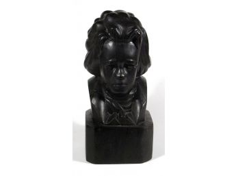 VINTAGE CARVED IRONWOOD BUST SCULPTURE OF LUDWIG VAN BEETHOVEN, MID 20TH CENTURY