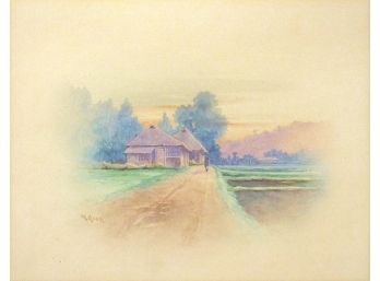 NAKAJIMA KAHO (JAPANESE, 1866 - 1939): 'LANDSCAPE WITH DWELLINGS,' WATERCOLOR ON PAPER