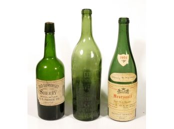 THREE ANTIQUE WINE/LIQUOR BACKBAR BOTTLES, INCLUDING OLD SOMERSET, MARTINI VERMOUTH, AND MEURSAULT