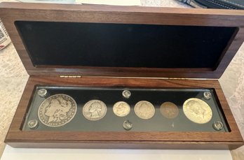 1899-O Morgan Silver Dollar, 1964 Kennedy Half Dollar, 1910 V Nickel, 1906 Indian Head Penny, Coin Bar