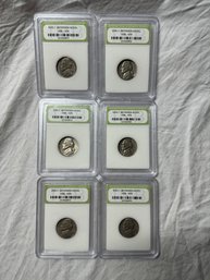 Six INB Slabbed Early Jefferson Nickels 1938-1976