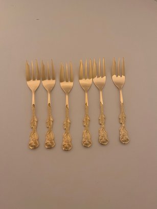 Six Vintage Gold Tone Dessert Forks