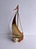 Brass And Copper Sailboat Sculpture On Onyx Base Signed By Dmotte