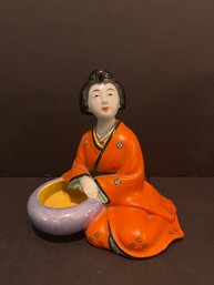 Seated Geisha Porcelain Figurine With Bowl