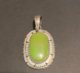 Gaspeite Sterling Silver Navajo Pendant Charles Johnson