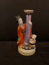 Woman Figure With Boy And Lamp Post Japan Vintage