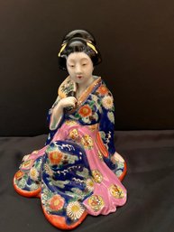 Japanese Kutani Porcelain Geisha Figurine- Blue & Pink