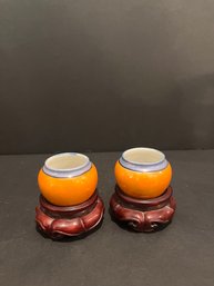 Japanese Lusterware Miniature Bowls With Stands