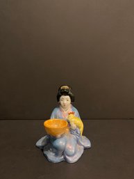 Seated Geisha Figurine With Rooster