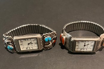 Two Coldwater Creek Sterling Silver And Gem Stone Watches